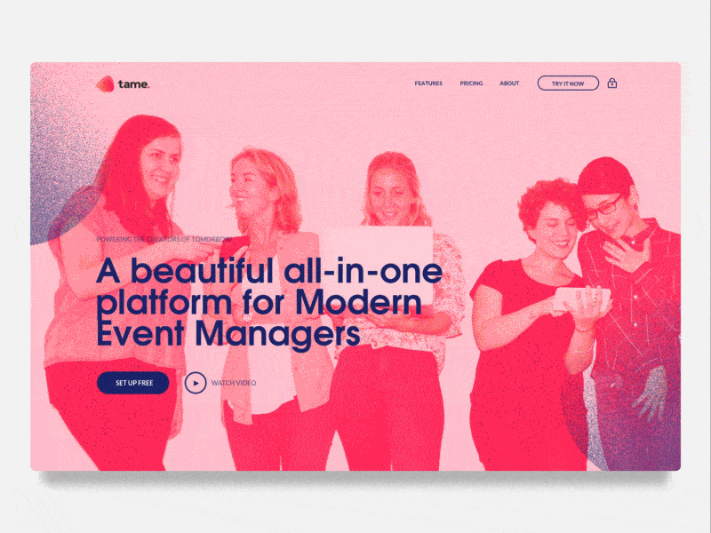 Tame Draft animation event events landing management motion pink saas ui ux web