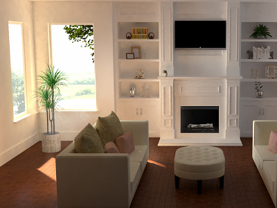 View of a sunny room 3d cgi design interior graphic home interior modeling render shine soft sunny visualization