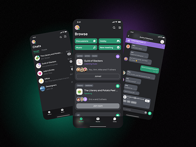 Talk App app chat chatting communication dark theme green interface ios live messager mobile app mobile ui relationship social app talk app talking ui ux