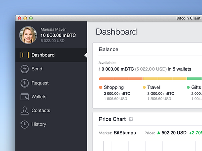 Bitcoin Client Redesign app bitcoin concept dashboard flat icons mac osx payment ui ux wallet