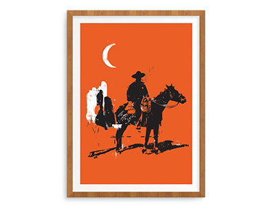 Half Moon Rider arizona art colorado cowboy fine art graphic illustration orange western