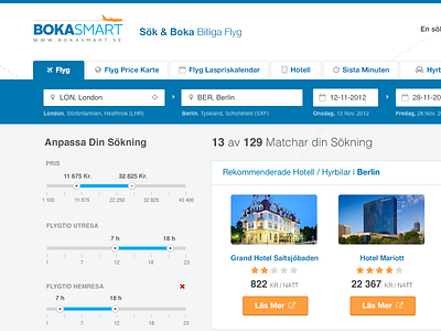 Bokasmart airplane bokasmart booking bootstrap flat flights listing results search ui ux