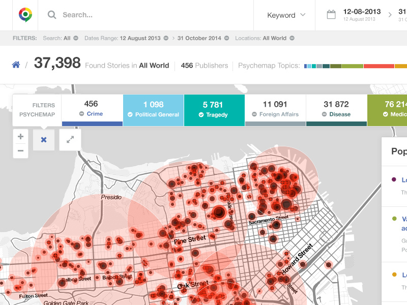 Apollobit dashboard maps ui ux events news search filters d3js