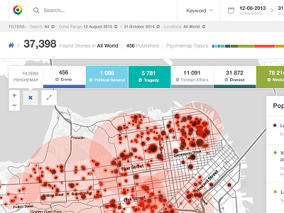 Apollobit d3js dashboard events filters maps news search ui ux