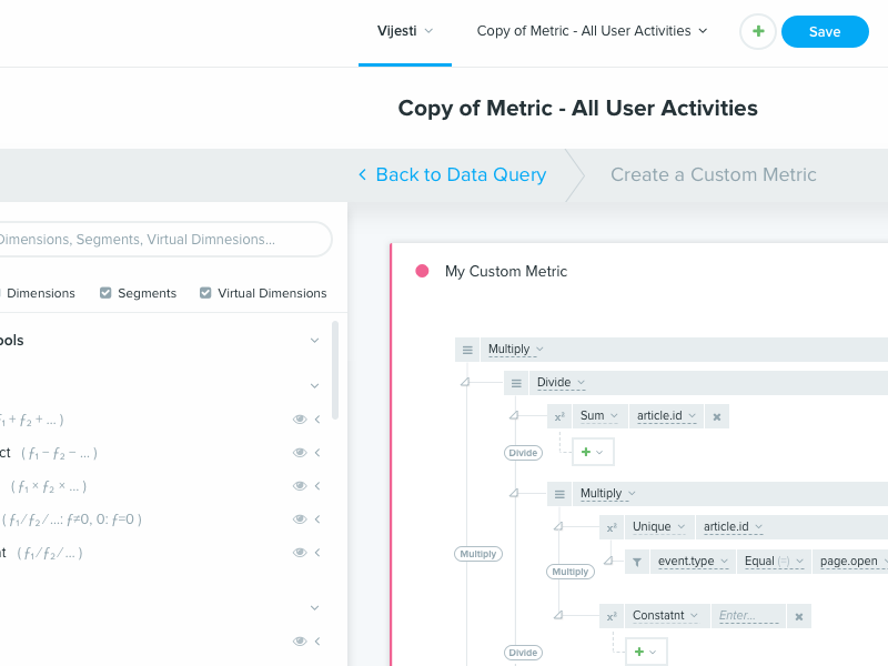 Metric/Query Builder flex bootstrap big data query builder query builder metric