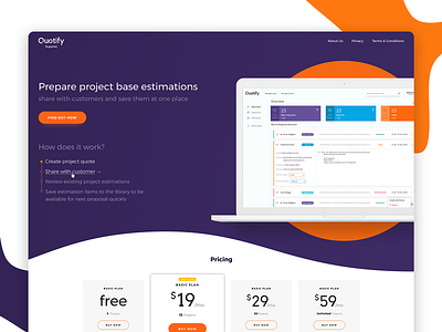 Quotify landing page apiko app branding design flat logo logotype minimal ui ux vector web website