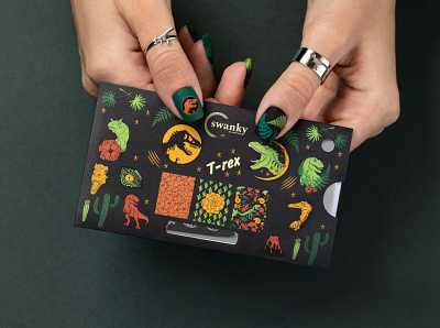 Stamping plate packaging for manicure "Dinosaurs" brand design branding design graphic design illustration logo pack packaging packaging design ui