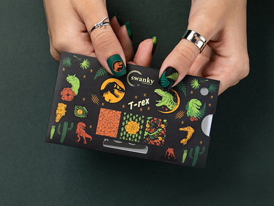 Stamping plate packaging for manicure "Dinosaurs" brand design branding design graphic design illustration logo pack packaging packaging design ui