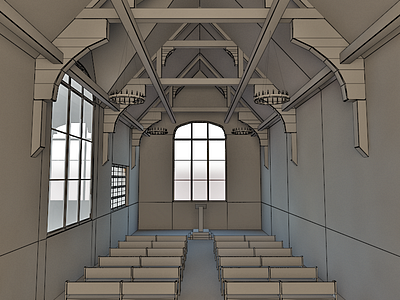 Low-Poly Church 3d 3dsmax enterier lowpoly modeling windows wireframe