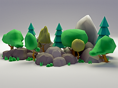 Low-poly Assets 3d 3dmodel 3dsmax assests lowpoly modeling render rocks trees vray