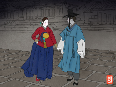 Starlight Walk couple creative culture drawing hanbok illustration korean love night walk
