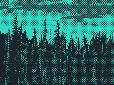 REFLECTION ON THE SHORELINE - Detail 1 detail duotone for green grit grunge halftone illustration line outdoors parks poster poster art rough teal tree