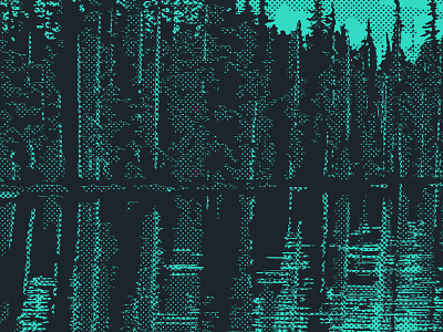 REFLECTION ON THE SHORELINE - Detail 2 detail duotone for forest green grit halftone illustration lake nature on outdoors park parks poster posters reflection shore shoreline trees