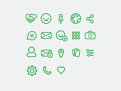 Icon Set | Happenin add app camera friendly handshake iconography icons line mail options set share