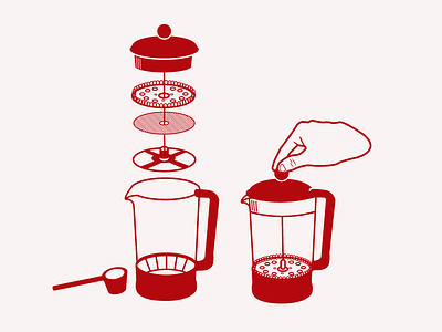 French Press Visual Instructions assemble close coffee french press icon illustration instructional illustration intructions open red