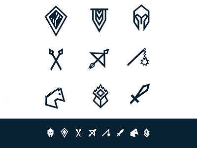 Full Medieval Icon Set arrows banner blue bow castle flail glyph helemt horse icons iconset medieval shield spears sword white