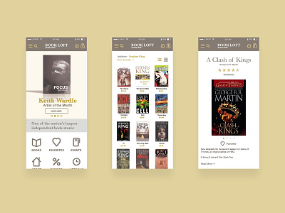 BookLoft Mobile Screens app book bookloft books bookshop bookstore branding gold icons mobile shopping ui website white yellow