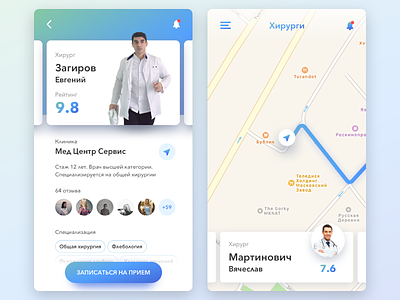 Medical app app card doctor ios iphone map medical profile search ui