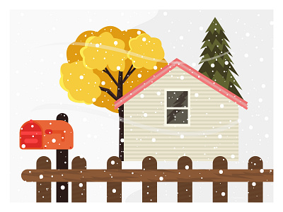 Snow Fall Memory fench house illustration mailbox snow snowfall tree wind winter