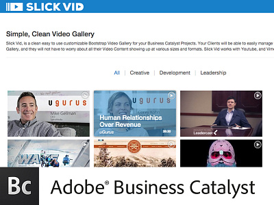 Adobe BC: Video Gallery App adobe app app store business catalyst dashboard gallery masonry ui ux video gallery vimeo youtube