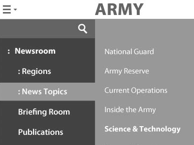 U.S. Army website Redesign Mobile Nav Wireframe Concept