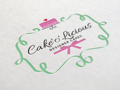 Cake'o'Licious logo cake chocolate flat green ident light logo minimal ribbon table yellow