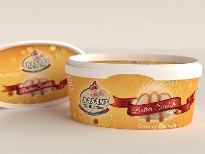 Basant Butterscotch brick design and 3d 3d abstract cold drinks ice cream logo mockup packaging render ribbon winter