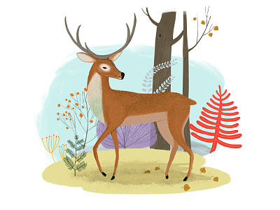 Deer - Debut Shot animal autumn calendar deer design forest illustration modern painting texture wild