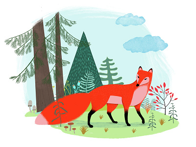 Fox animal autumn calendar design forest fox illustration modern painting texture wild