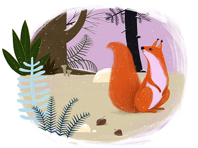 squirrel animal calendar design forest illustration modern painting squirrel texture wild winter