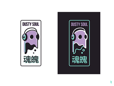 Ghost badge blog character dusty emblem ghost graphic design headphones illustration japanese linework logo lost mark music soul spooky stamp typography vector