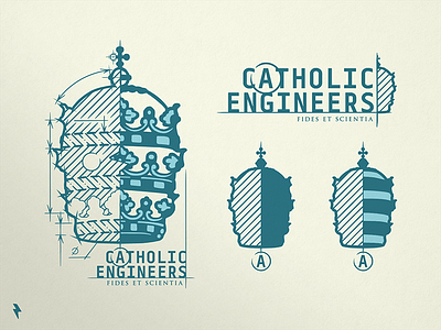 Catholic Engineers blueprint branding coffee coffee shop emblem identity linework logo logotype mark sketch vector