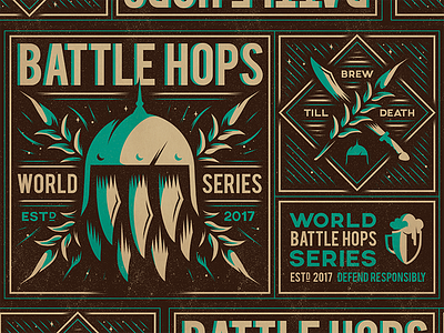 Battle Hops pt.3 beer emblem graphic design icon illustration industrial mark package poster retro vintage