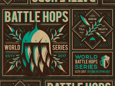 Battle Hops pt.3 beer emblem graphic design icon illustration industrial mark package poster retro vintage