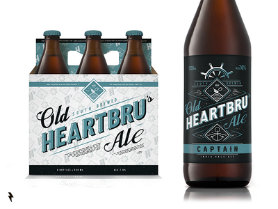 Old Heartbru's Ale beer emblem graphic design icon illustration industrial mark package poster retro vintage