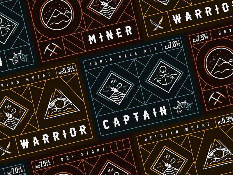 Keg Stickers anchor beer branding captian emblem label logo miner package sticker vector warrior