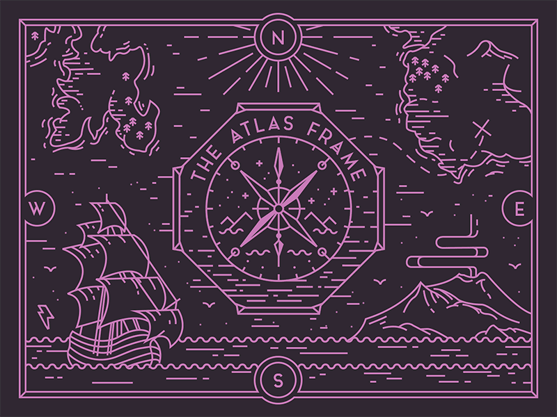 The Atlas Frame branding character drawing emblem flat graphic design icon illustration linework logo map mark pirate poster ship ui ux vector