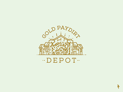 Gold Paydirt Depot branding design drawing emblem flat gold graphic graphic design icon identity illustration linework logo logotype mark package paydirt product vector vintage