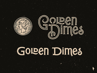 Golden Dimes 3 artist band branding coin dime drawing emblem gold graphic design icon illustration linework logo mark music penny typography ux vector vintage