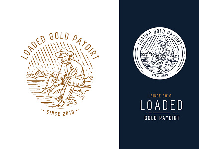 Loaded Gold Paydirt branding character emblem gold graphic design icon identity illustration linework logo logotype mark miner package paydirt prospecting typography ux vector vintage