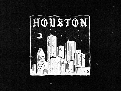 Houston blackletter caligraphy city dark emblem flat houston icon lettering linework logo logotype mark skyline skyscraper stamp texas typography vector vintage