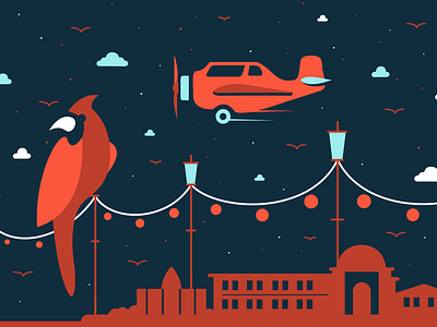 Canton airplane bird canton cardinal city cloud clouds flat graphic design horizon illustration linework night ohio plane sky skyline star stars vector