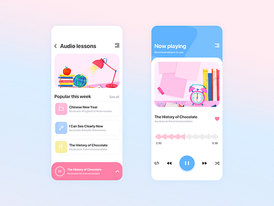 Audio lessons app concept app audio audio app beauty blue clean concept dailyui design education educational ios lessons pink rounded corners studying ui ux