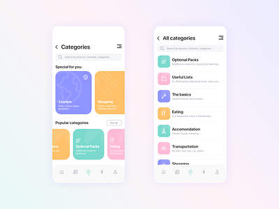 Categories for educational app 2020 trend app beauty clean concept education education app ios orange pink rounded corners trendy design turquoise ui ux violet