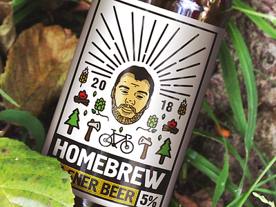 Homebrew Label beer bottle camp design face illustation label