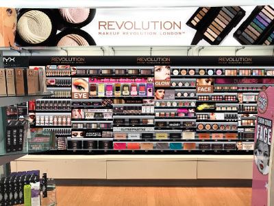 Ulta Makeup Revolution 12-ft Rendering digital display makeup makeup design makeup display mockup packaging prototype rendering rendering design