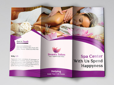 Beauty & Spa Tri-Fold Brochure beauty brochure cosmetic leaflet modern professional salon spa tri fold violet