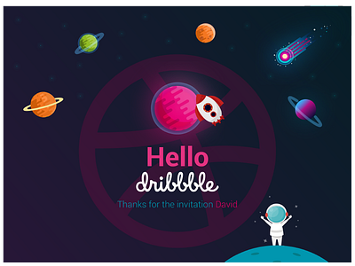 Hello dribbble! debut dribbble first hello illustration pink plant shot space stars