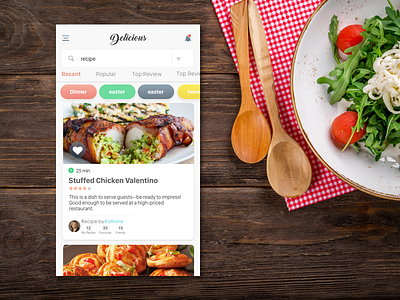 IOS iPhone App Homepage Design for Recipe app app cook cooking dessert dish eat food ios kitchen meal pastry recipe