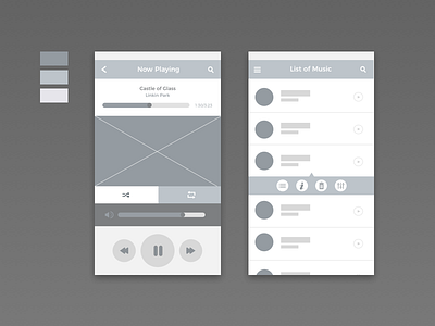 Music app wireframes app frames gray high ios iphone white wire
